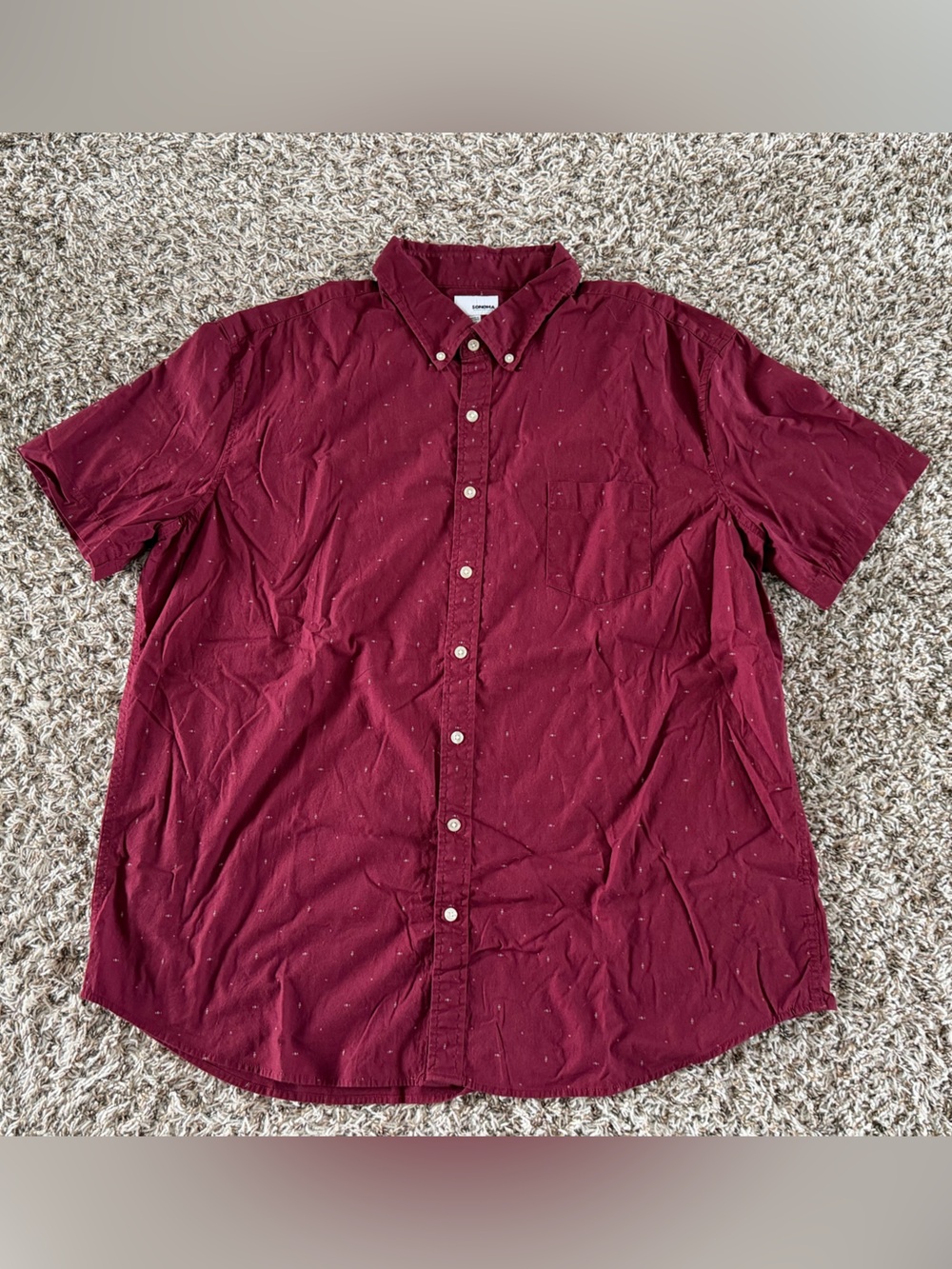 Sonoma Men's Short-Sleeve Button-Down Shirt in Burgundy with Subtle Dot Print